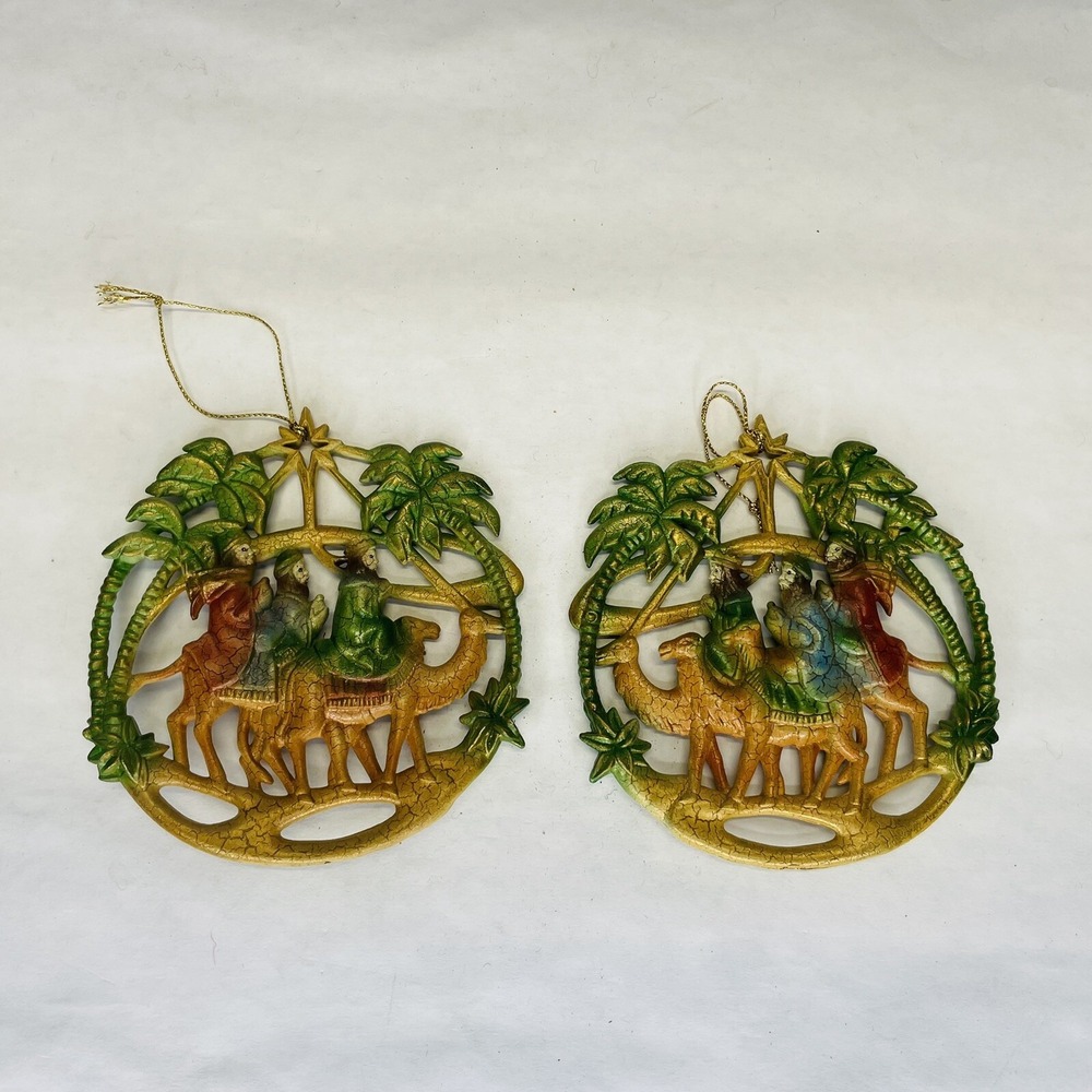 2VTG Christmas Hard Plastic Ornament 3 Wise Men Kings Nativity Palm Trees Camels